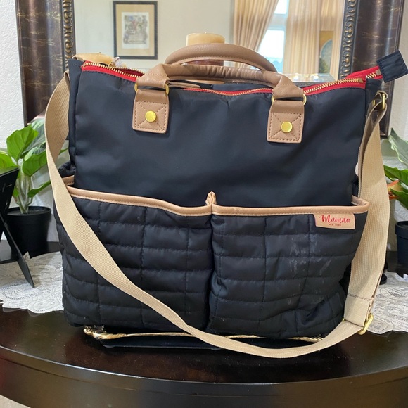 Maman New York Black Quilted Tote Baby Bag with Tan Straps - Picture 4 of 14